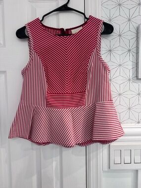 Maeve Pink and White Striped Peplum Tank